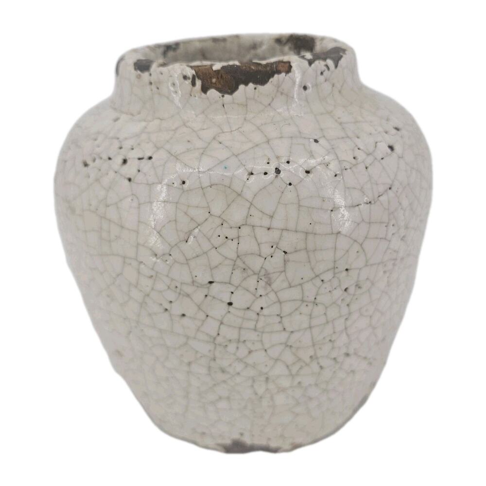 Vintage Art Pottery Crackle Vase Cream White Clay Shabby Chic Moody Boho 6"